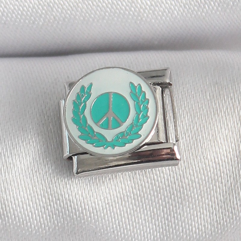 316L Çelik Gümüş Renk Beyaz Mavi Barış İşareti İşlemeli Nomination Charm