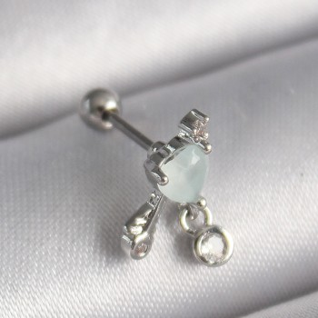 316L Çelik Gümüş Renk Beyaz Minelik Kalp Sallantı Zirkon Taş Detay Tragus Piercing