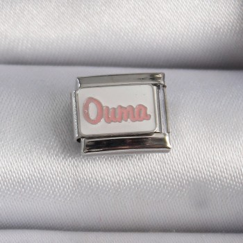 316L Çelik Gümüş Renk Beyaz Pembe Ouma İşlemeli Nomination Charm