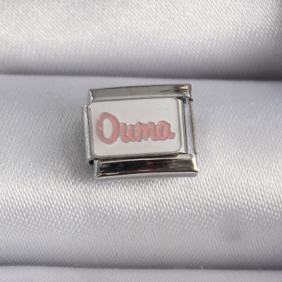 316L Çelik Gümüş Renk Beyaz Pembe Ouma İşlemeli Nomination Charm