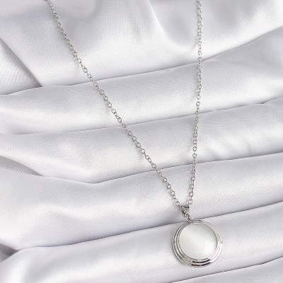 316L Çelik Gümüş Renk Beyaz Sedefli Daire Model Kadın Kolye