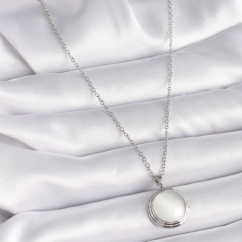 316L Çelik Gümüş Renk Beyaz Sedefli Daire Model Kadın Kolye
