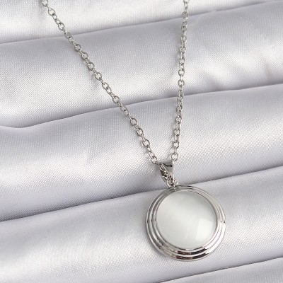 316L Çelik Gümüş Renk Beyaz Sedefli Daire Model Kadın Kolye