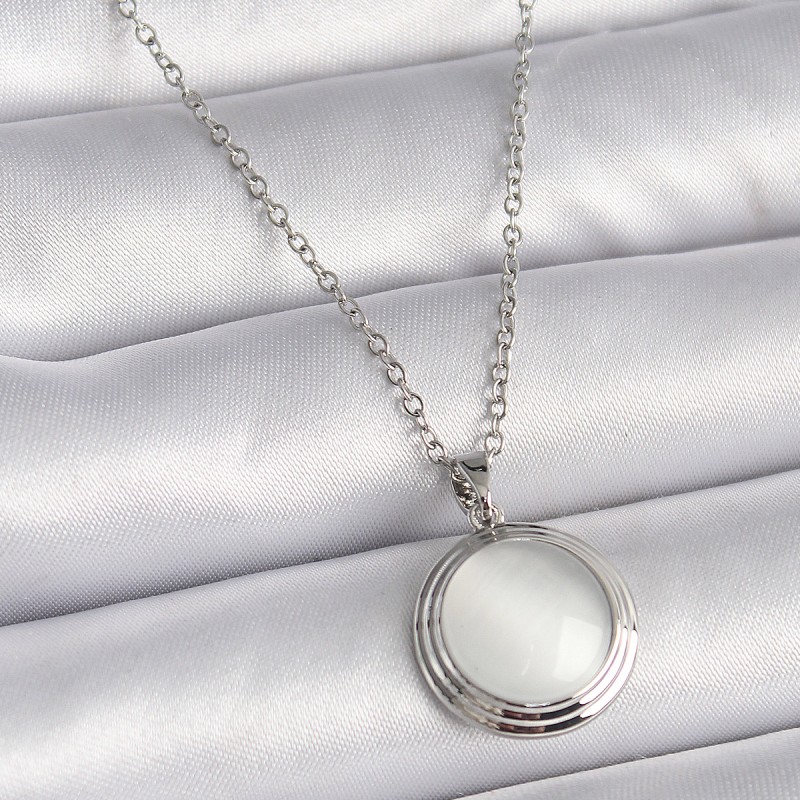 316L Çelik Gümüş Renk Beyaz Sedefli Daire Model Kadın Kolye