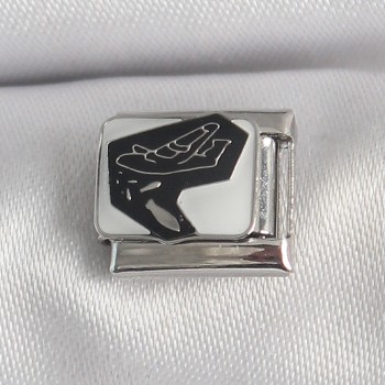 316L Çelik Gümüş Renk Beyaz Siyah Uçak İşlemeli Portre Model Nomination Charm