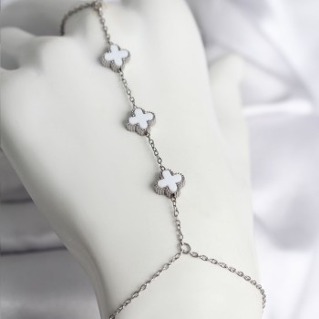 316L Çelik Gümüş Renk Beyaz Yonca Model Kadın Şahmeran