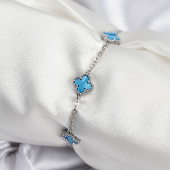 316L Çelik Gümüş Renk Buz Mavisi Baby Boy Yonca Kadın Bileklik