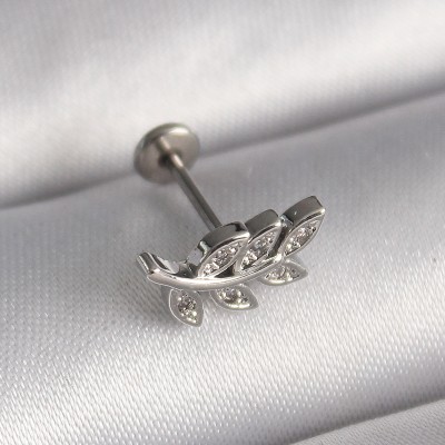 316L Çelik Gümüş Renk Dal Model Zirkon Taş Detaylı Tragus Piercing