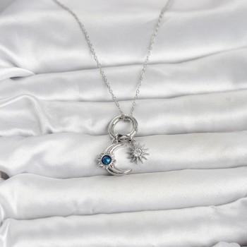 316L Çelik Gümüş Renk Gece Gündüz Tema Charmlı Kadın Kolye