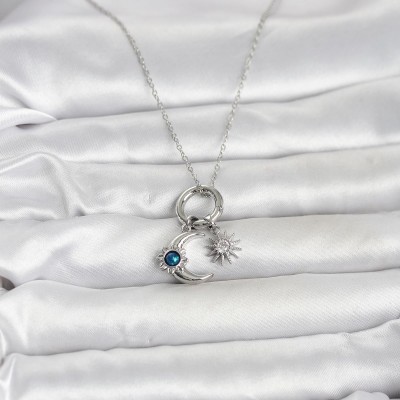 316L Çelik Gümüş Renk Gece Gündüz Tema Charmlı Kadın Kolye