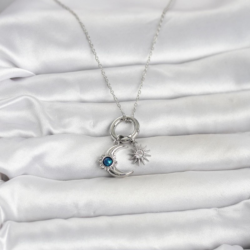 316L Çelik Gümüş Renk Gece Gündüz Tema Charmlı Kadın Kolye