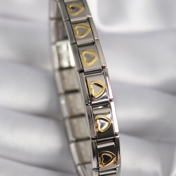 316L Çelik Gümüş Renk Gold Kalp İşleme Nomination Model Kadın Bileklik