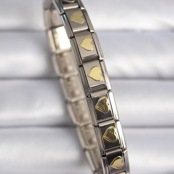 316L Çelik Gümüş Renk Gold Yıldız İşleme Nomination Charm Bileklik