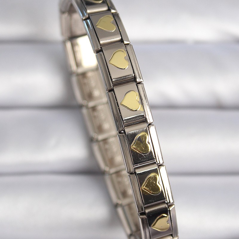 316L Çelik Gümüş Renk Gold Yıldız İşleme Nomination Charm Bileklik