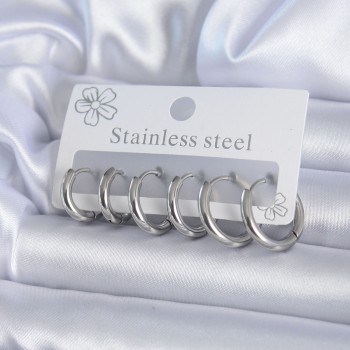 316L Çelik Gümüş Renk Halka Kadın Küpe Seti