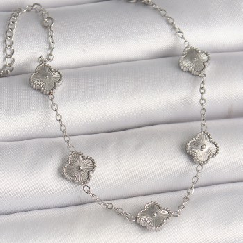 316L Çelik Gümüş Renk İşlemeli Baby Boy Yonca Model Kadın Bileklik