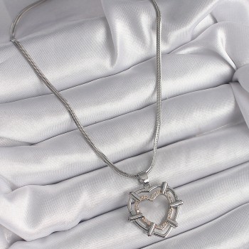 316L Çelik Gümüş Renk İtalyan Zincir Mix Zirkon Taş Detay Kalp Model Kadın Kolye