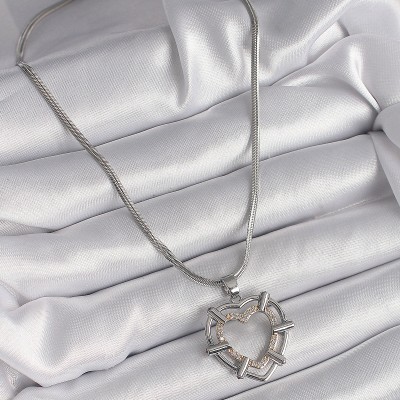 316L Çelik Gümüş Renk İtalyan Zincir Mix Zirkon Taş Detay Kalp Model Kadın Kolye