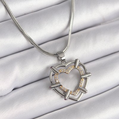 316L Çelik Gümüş Renk İtalyan Zincir Mix Zirkon Taş Detay Kalp Model Kadın Kolye
