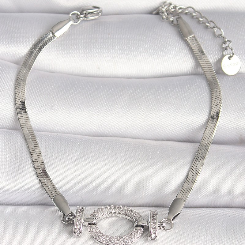 316L Çelik Gümüş Renk İtalyan Zincir Model Zirkon Taşlı Halka Figür Kadın Bileklik