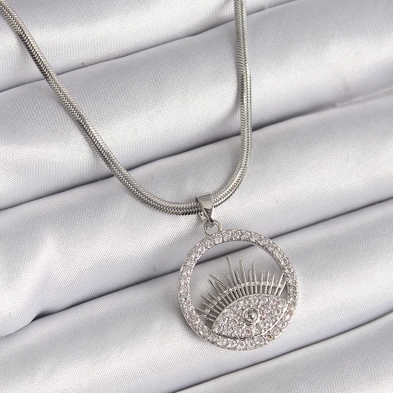 316L Çelik Gümüş Renk İtalyan Zincir Zirkon Taşlı Göz Model Kadın Kolye