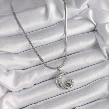 316L Çelik Gümüş Renk İtalyan Zincir Zirkon Taşlı Halil Figür Kalp Detay Kadın Kolye