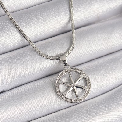 316L Çelik Gümüş Renk İtalyan Zincir Zirkon Taşlı Kutup Yıldız Model Kadın Kolye
