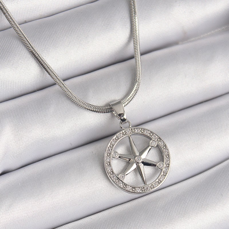316L Çelik Gümüş Renk İtalyan Zincir Zirkon Taşlı Kutup Yıldız Model Kadın Kolye