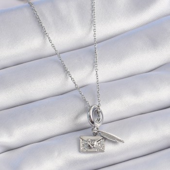 316L Çelik Gümüş Renk Kalp Detay Mektup Figür Charm Model Kadın Kolye