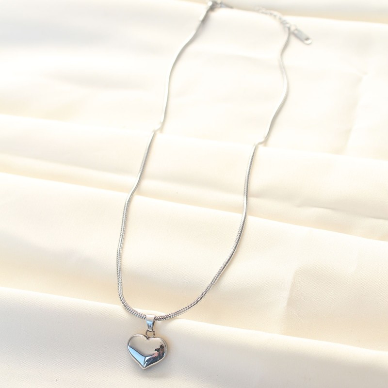 316L Çelik Gümüş Renk Kalp Kolye