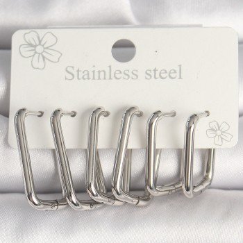 316L Çelik Gümüş Renk Kare Model Kadın Küpe Seti