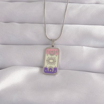 316L Çelik Gümüş Renk Karışık Mineli Ay Figür Tarot Kolye