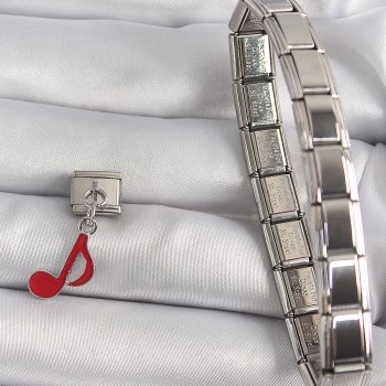 316L Çelik Gümüş Renk Kırmızı Nota Model Nomination Charm