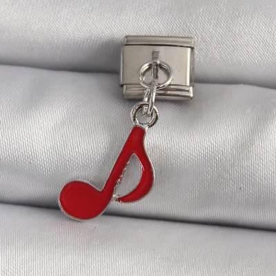 316L Çelik Gümüş Renk Kırmızı Nota Model Nomination Charm