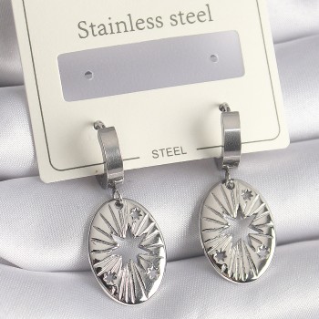 316L Çelik Gümüş Renk Kutup Yıldızı İşleme Kadın Küpe