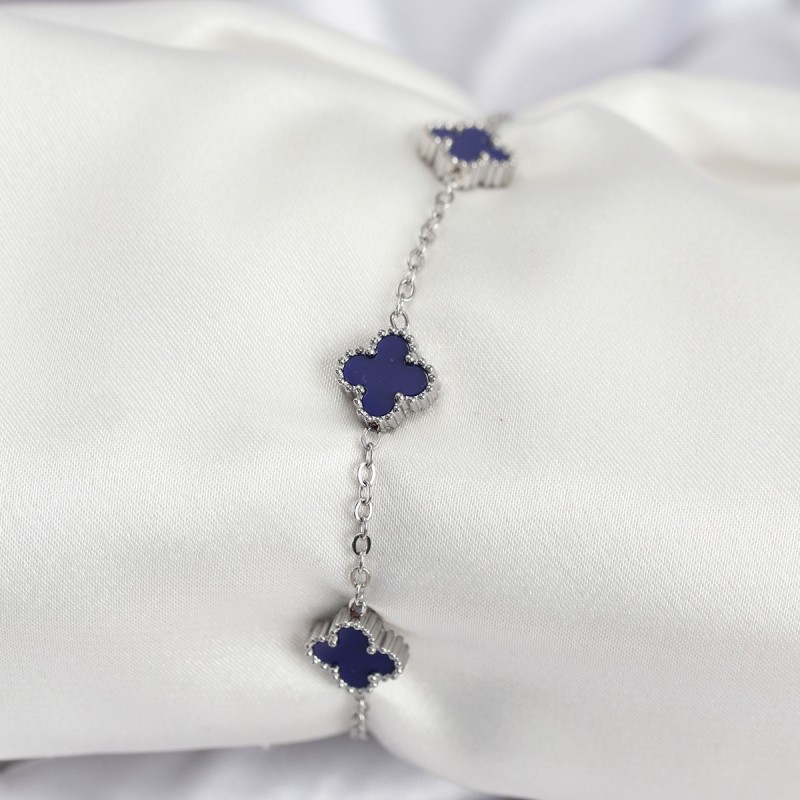 316L Çelik Gümüş Renk Lacivert Baby Boy Yonca Kadın Bileklik