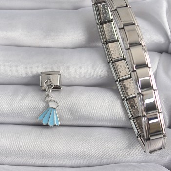 316L Çelik Gümüş Renk Mavi Sallantı Elbise Model Nomination Charm