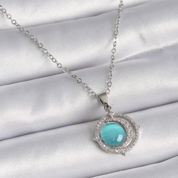 316L Çelik Gümüş Renk Mavi Sedefli Hilal Model Kadın Kolye