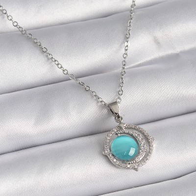 316L Çelik Gümüş Renk Mavi Sedefli Hilal Model Kadın Kolye