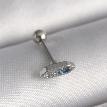 316L Çelik Gümüş Renk Mavi Zirkon Taşlı Tragus Piercing