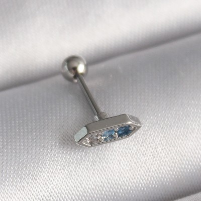 316L Çelik Gümüş Renk Mavi Zirkon Taşlı Tragus Piercing