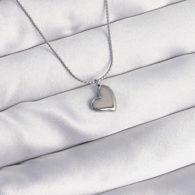 316L Çelik Gümüş Renk Minimal Kalp Tasarımlı Kolye