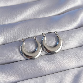 316L Çelik Gümüş Renk Oval Ayna Model Küpe