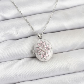 316L Çelik Gümüş Renk Pembe Lotus Model Kadın Küpe