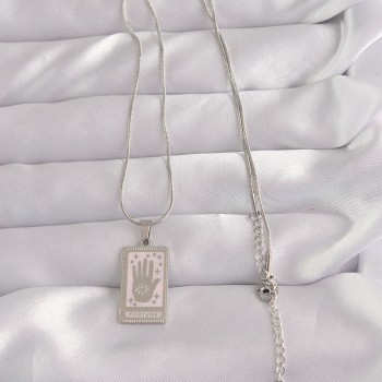 316L Çelik Gümüş Renk Pembe Mineli El Figür Tarot Kolye