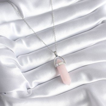 316L Çelik Gümüş Renk Pembe Taşlı Kadın Kolye