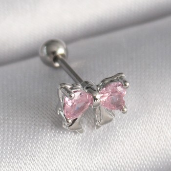 316L Çelik Gümüş Renk Pembe Zirkon Taşlı Fiyonk Tragus Piercing