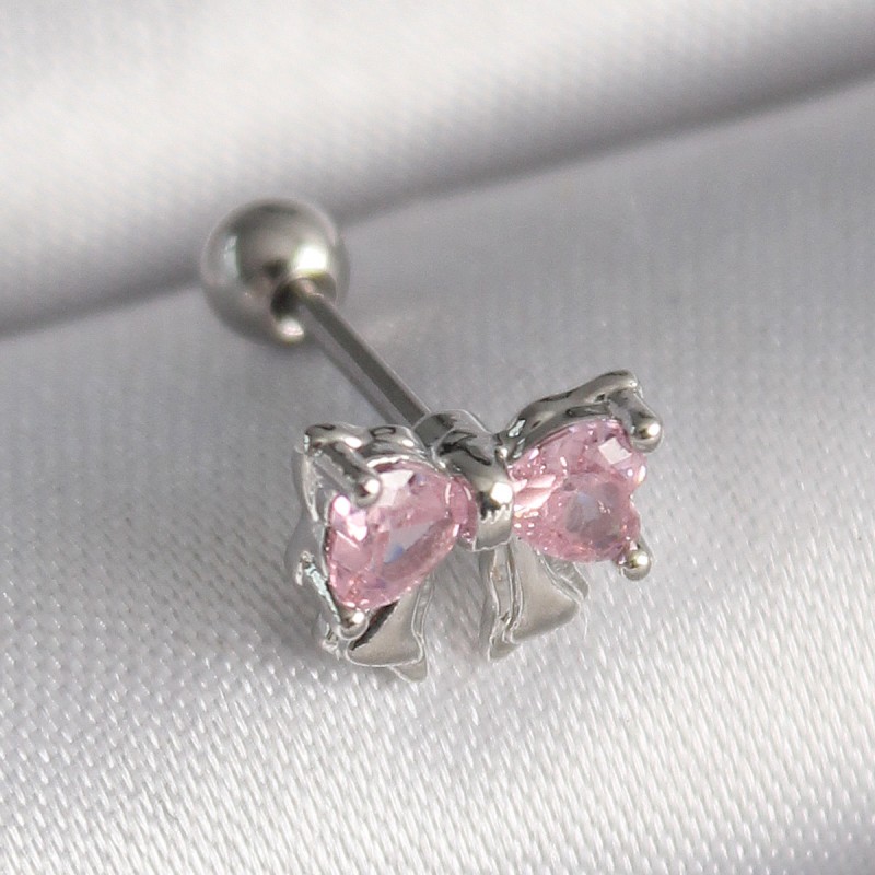 316L Çelik Gümüş Renk Pembe Zirkon Taşlı Fiyonk Tragus Piercing