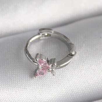 316L Çelik Gümüş Renk Pembe Zirkon Taşlı Kelebek Model Tragus Piercing