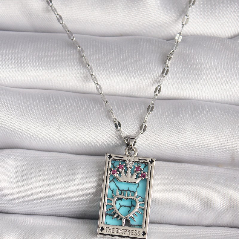 316L Çelik Gümüş Renk Pembe Zirkon Taşlı Taç Kalp Portre Model Kadın Kole